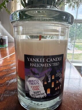 YANKEE 10 oz JAR "HALLOWEEN TRIO" GHOSTLY TREATS CANDY CORN HAPPY HALLOWEEN 2014